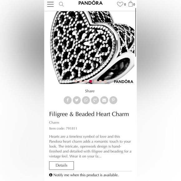 Retired Rare Pandora Filigree & Beaded Heart Charm EUC - Picture 4 of 11